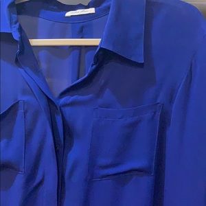 Blue silk button-down shirt